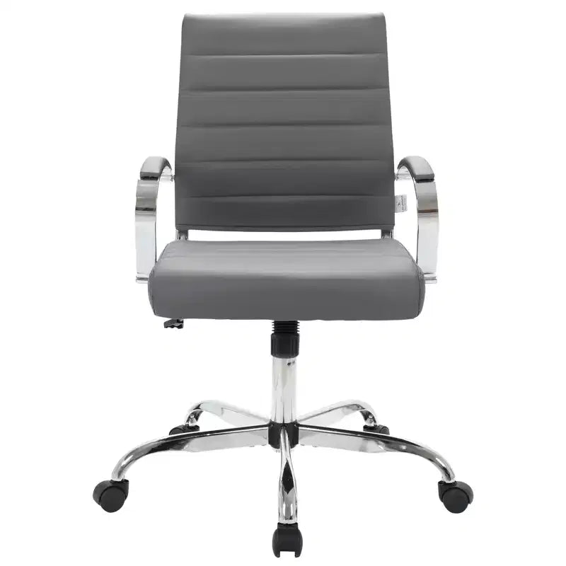 Chaise de bureau LeisureMod Benmar en cuir côtelé - Chaise de bureau exécutive pivotante et inclinable de style Mid-Century Modern - Piètement chromé