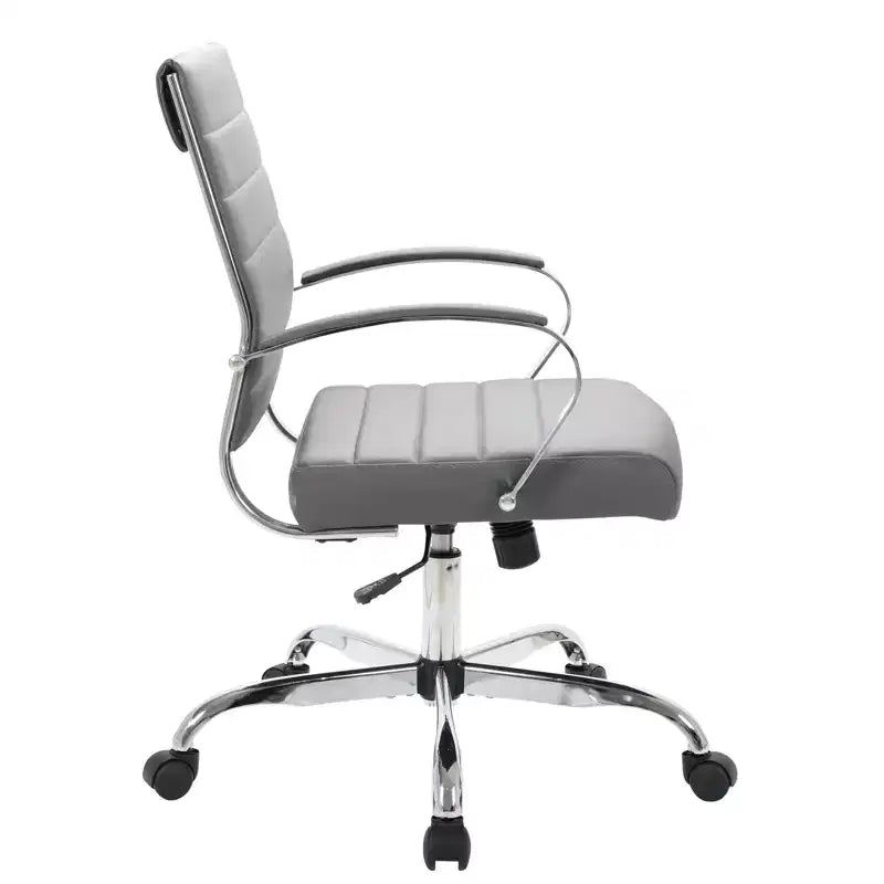 Chaise de bureau LeisureMod Benmar en cuir côtelé - Chaise de bureau exécutive pivotante et inclinable de style Mid-Century Modern - Piètement chromé