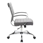 Chaise de bureau LeisureMod Benmar en cuir côtelé - Chaise de bureau exécutive pivotante et inclinable de style Mid-Century Modern - Piètement chromé