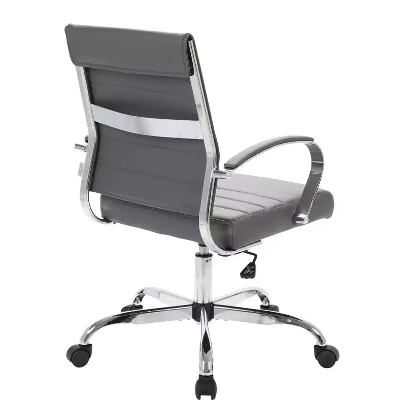 Chaise de bureau LeisureMod Benmar en cuir côtelé - Chaise de bureau exécutive pivotante et inclinable de style Mid-Century Modern - Piètement chromé
