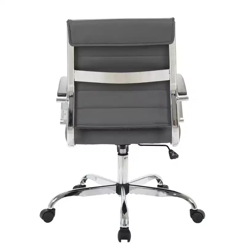 Chaise de bureau LeisureMod Benmar en cuir côtelé - Chaise de bureau exécutive pivotante et inclinable de style Mid-Century Modern - Piètement chromé