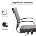 Chaise de bureau LeisureMod Benmar en cuir côtelé - Chaise de bureau exécutive pivotante et inclinable de style Mid-Century Modern - Piètement chromé