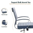 Chaise de bureau LeisureMod Benmar en cuir côtelé - Chaise de bureau exécutive pivotante et inclinable de style Mid-Century Modern - Piètement chromé