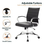 Chaise de bureau LeisureMod Benmar en cuir côtelé - Chaise de bureau exécutive pivotante et inclinable de style Mid-Century Modern - Piètement chromé