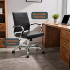Chaise de bureau LeisureMod Benmar en cuir côtelé - Chaise de bureau exécutive pivotante et inclinable de style Mid-Century Modern - Piètement chromé