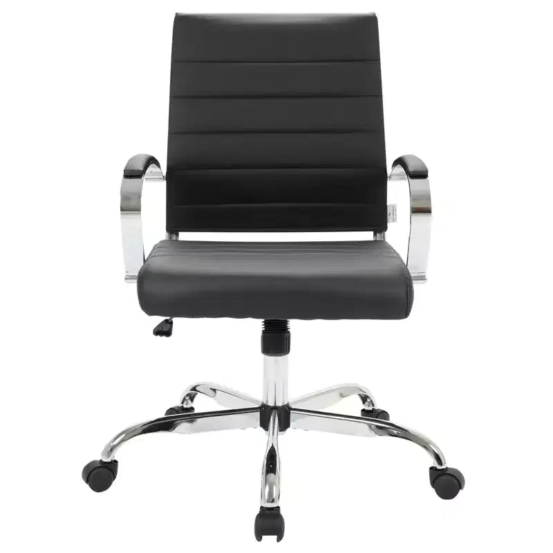 Chaise de bureau LeisureMod Benmar en cuir côtelé - Chaise de bureau exécutive pivotante et inclinable de style Mid-Century Modern - Piètement chromé