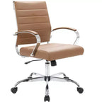 Chaise de bureau LeisureMod Benmar en cuir côtelé - Chaise de bureau exécutive pivotante et inclinable de style Mid-Century Modern - Piètement chromé