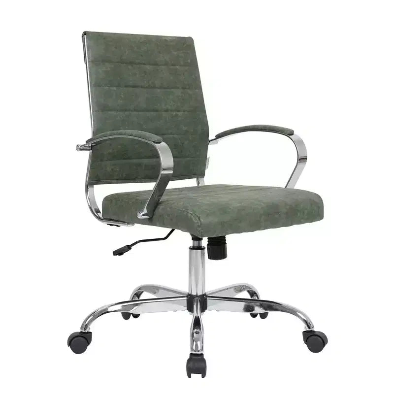 Chaise de bureau LeisureMod Benmar en cuir côtelé - Chaise de bureau exécutive pivotante et inclinable de style Mid-Century Modern - Piètement chromé