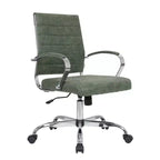 Chaise de bureau LeisureMod Benmar en cuir côtelé - Chaise de bureau exécutive pivotante et inclinable de style Mid-Century Modern - Piètement chromé