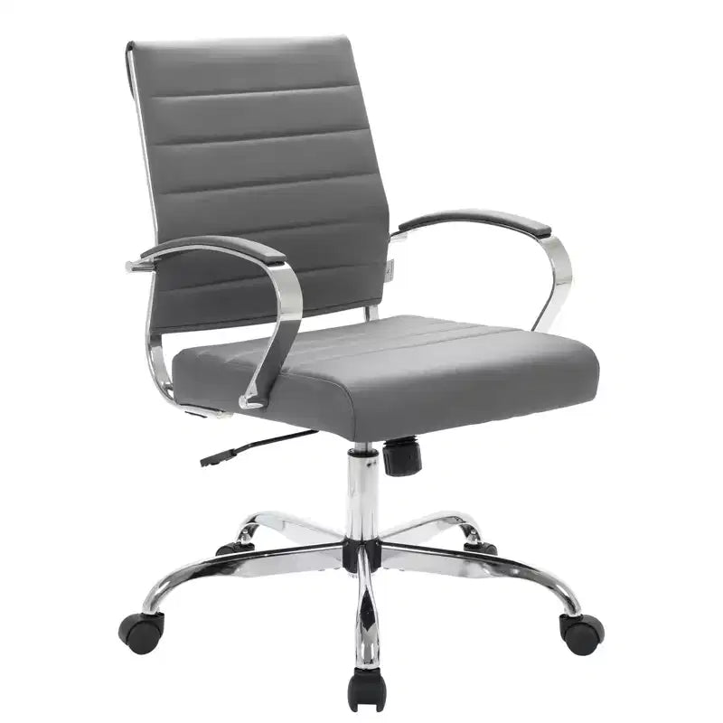 Chaise de bureau LeisureMod Benmar en cuir côtelé - Chaise de bureau exécutive pivotante et inclinable de style Mid-Century Modern - Piètement chromé