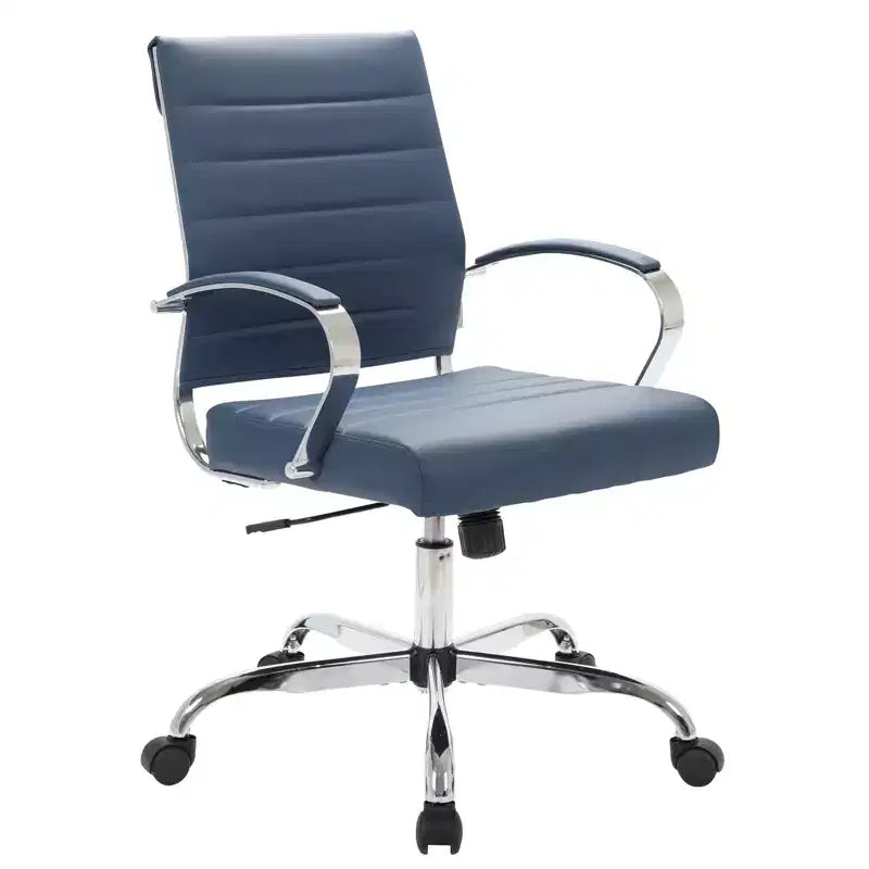 Chaise de bureau LeisureMod Benmar en cuir côtelé - Chaise de bureau exécutive pivotante et inclinable de style Mid-Century Modern - Piètement chromé