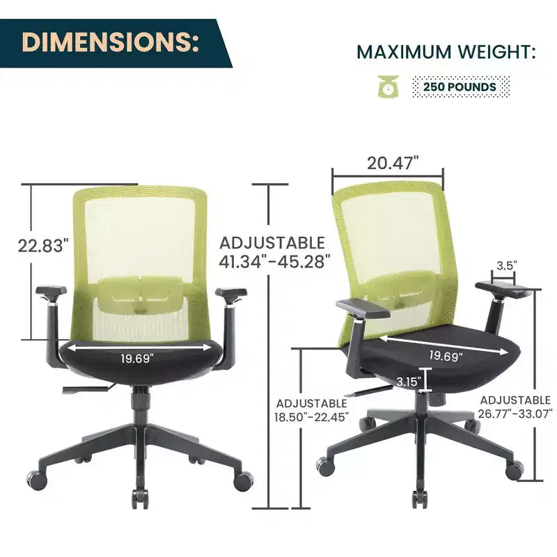LeisureMod Ingram - Chaise de bureau ergonomique, Chaise de bureau pivotante réglable en hauteur avec support lombaire et fonction d'inclinaison, Chaise d'ordinateur confortable 8 heures pour le bureau