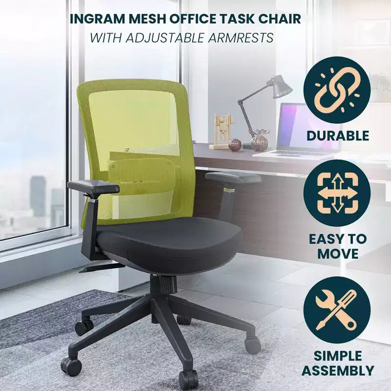 LeisureMod Ingram - Chaise de bureau ergonomique, Chaise de bureau pivotante réglable en hauteur avec support lombaire et fonction d'inclinaison, Chaise d'ordinateur confortable 8 heures pour le bureau