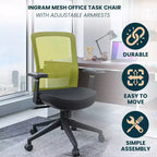 LeisureMod Ingram - Chaise de bureau ergonomique, Chaise de bureau pivotante réglable en hauteur avec support lombaire et fonction d'inclinaison, Chaise d'ordinateur confortable 8 heures pour le bureau