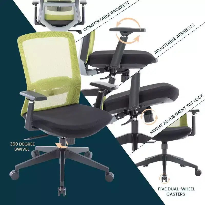 LeisureMod Ingram - Chaise de bureau ergonomique, Chaise de bureau pivotante réglable en hauteur avec support lombaire et fonction d'inclinaison, Chaise d'ordinateur confortable 8 heures pour le bureau