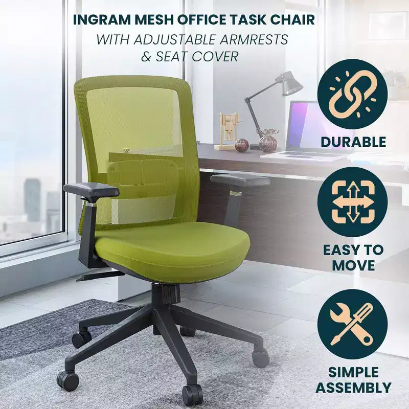 LeisureMod Ingram - Chaise de bureau ergonomique, Chaise de bureau pivotante réglable en hauteur avec support lombaire et fonction d'inclinaison, Chaise d'ordinateur confortable 8 heures pour le bureau