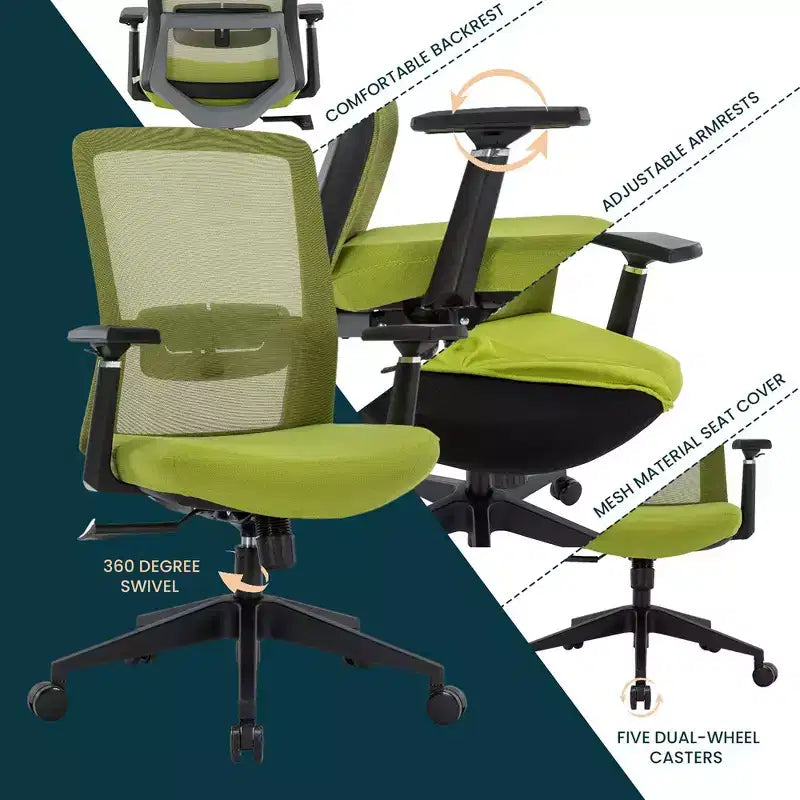 LeisureMod Ingram - Chaise de bureau ergonomique, Chaise de bureau pivotante réglable en hauteur avec support lombaire et fonction d'inclinaison, Chaise d'ordinateur confortable 8 heures pour le bureau