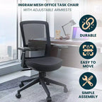 LeisureMod Ingram - Chaise de bureau ergonomique, Chaise de bureau pivotante réglable en hauteur avec support lombaire et fonction d'inclinaison, Chaise d'ordinateur confortable 8 heures pour le bureau