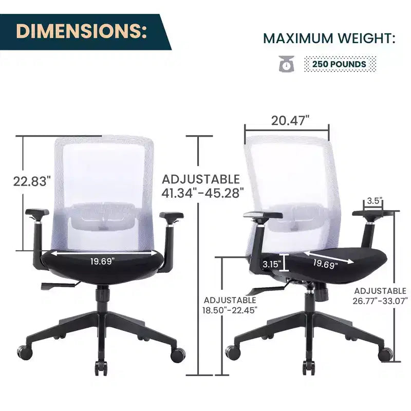 LeisureMod Ingram - Chaise de bureau ergonomique, Chaise de bureau pivotante réglable en hauteur avec support lombaire et fonction d'inclinaison, Chaise d'ordinateur confortable 8 heures pour le bureau