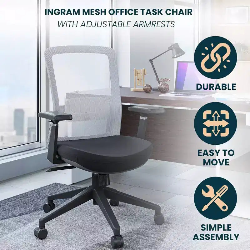 LeisureMod Ingram - Chaise de bureau ergonomique, Chaise de bureau pivotante réglable en hauteur avec support lombaire et fonction d'inclinaison, Chaise d'ordinateur confortable 8 heures pour le bureau
