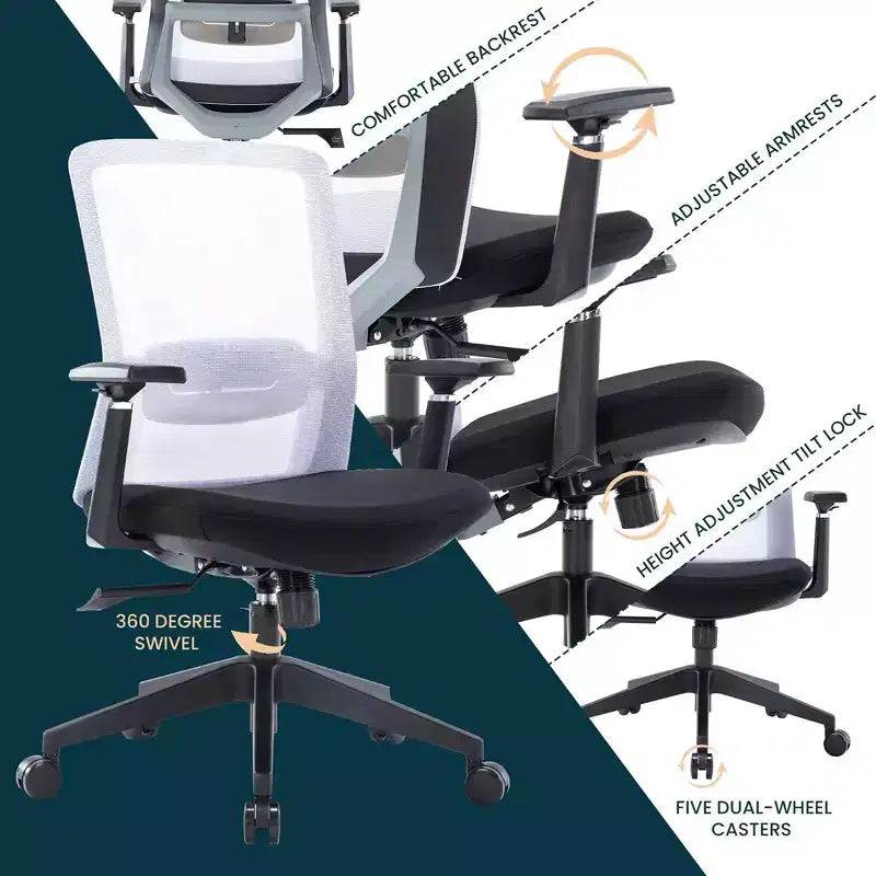 LeisureMod Ingram - Chaise de bureau ergonomique, Chaise de bureau pivotante réglable en hauteur avec support lombaire et fonction d'inclinaison, Chaise d'ordinateur confortable 8 heures pour le bureau