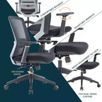 LeisureMod Ingram - Chaise de bureau ergonomique, Chaise de bureau pivotante réglable en hauteur avec support lombaire et fonction d'inclinaison, Chaise d'ordinateur confortable 8 heures pour le bureau