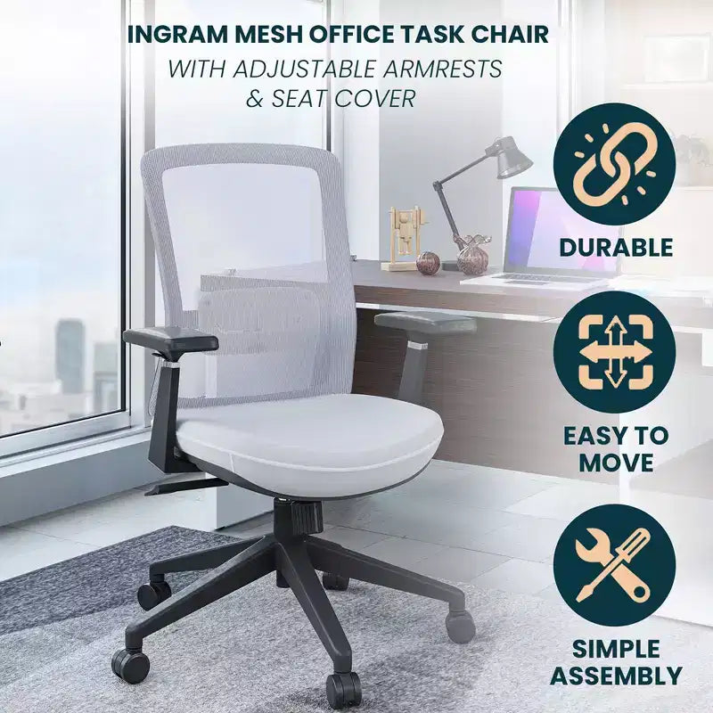 LeisureMod Ingram - Chaise de bureau ergonomique, Chaise de bureau pivotante réglable en hauteur avec support lombaire et fonction d'inclinaison, Chaise d'ordinateur confortable 8 heures pour le bureau