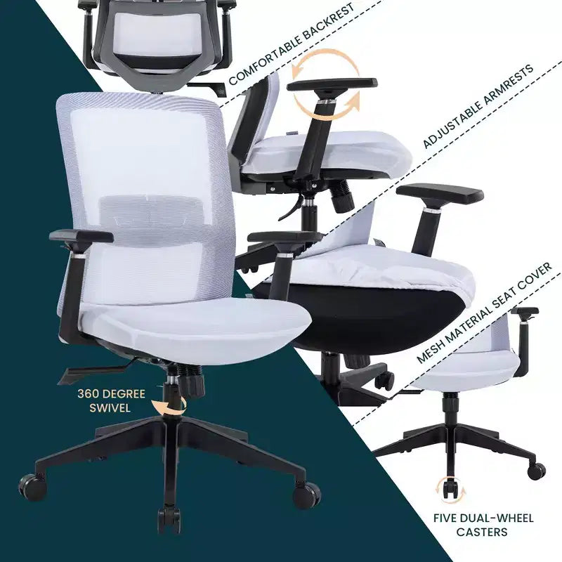 LeisureMod Ingram - Chaise de bureau ergonomique, Chaise de bureau pivotante réglable en hauteur avec support lombaire et fonction d'inclinaison, Chaise d'ordinateur confortable 8 heures pour le bureau