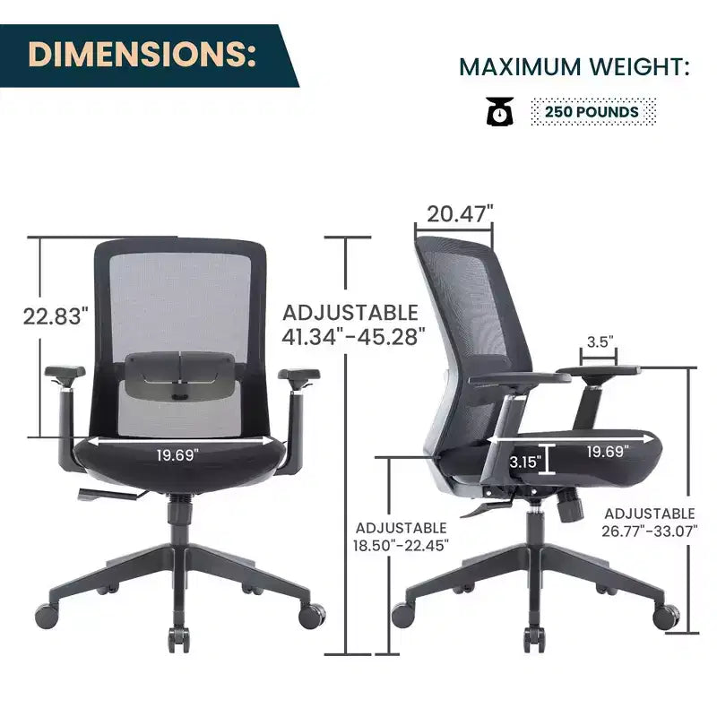 LeisureMod Ingram - Chaise de bureau ergonomique, Chaise de bureau pivotante réglable en hauteur avec support lombaire et fonction d'inclinaison, Chaise d'ordinateur confortable 8 heures pour le bureau