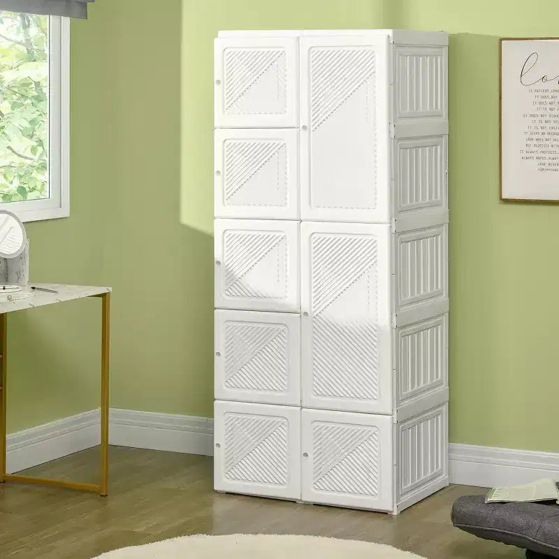 Armoire de rangement portable HOMCOM, penderie de chambre, organisateur de vêtements pliable avec rangement en cubes, tringles à vêtements et portes magnétiques, blanc