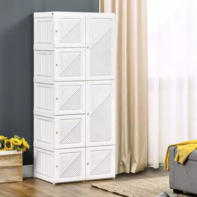 Armoire de rangement portable HOMCOM, penderie de chambre, organisateur de vêtements pliable avec rangement en cubes, tringles à vêtements et portes magnétiques, blanc