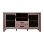 Buffet/Bahut de Rangement en Bois Manufacturé Emma et Oliver pour Cuisine/Salle à Manger avec Étagère Ouverte, 2 Tiroirs et 2 Portes en Verre Trempé