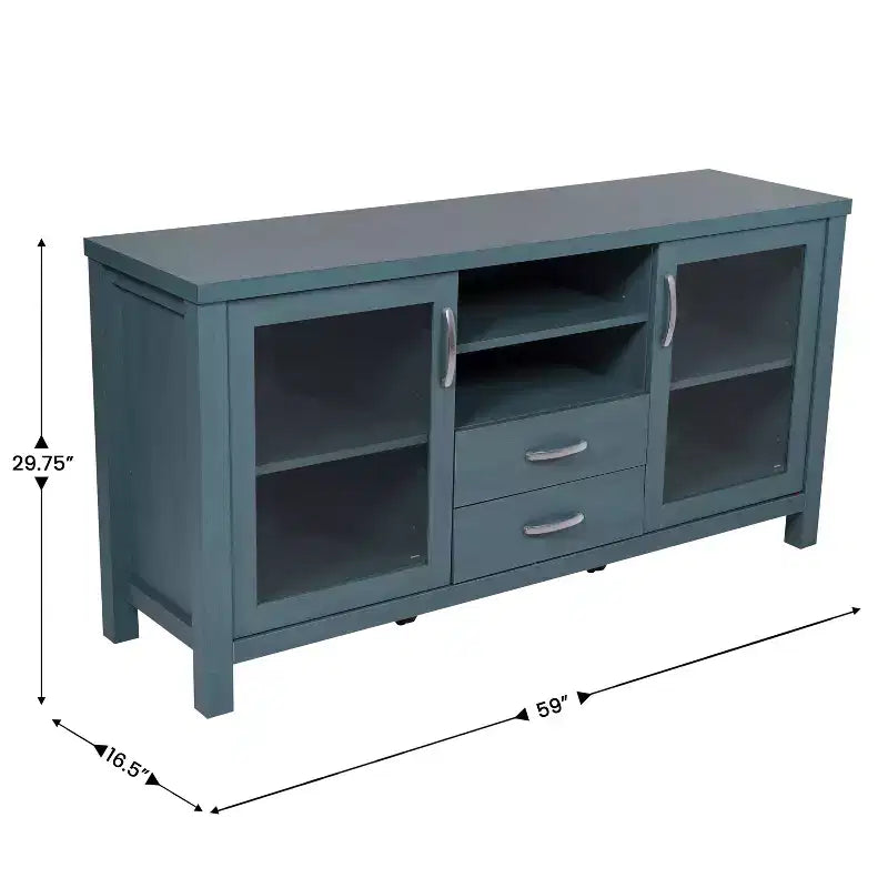 Buffet/Bahut de Rangement en Bois Manufacturé Emma et Oliver pour Cuisine/Salle à Manger avec Étagère Ouverte, 2 Tiroirs et 2 Portes en Verre Trempé