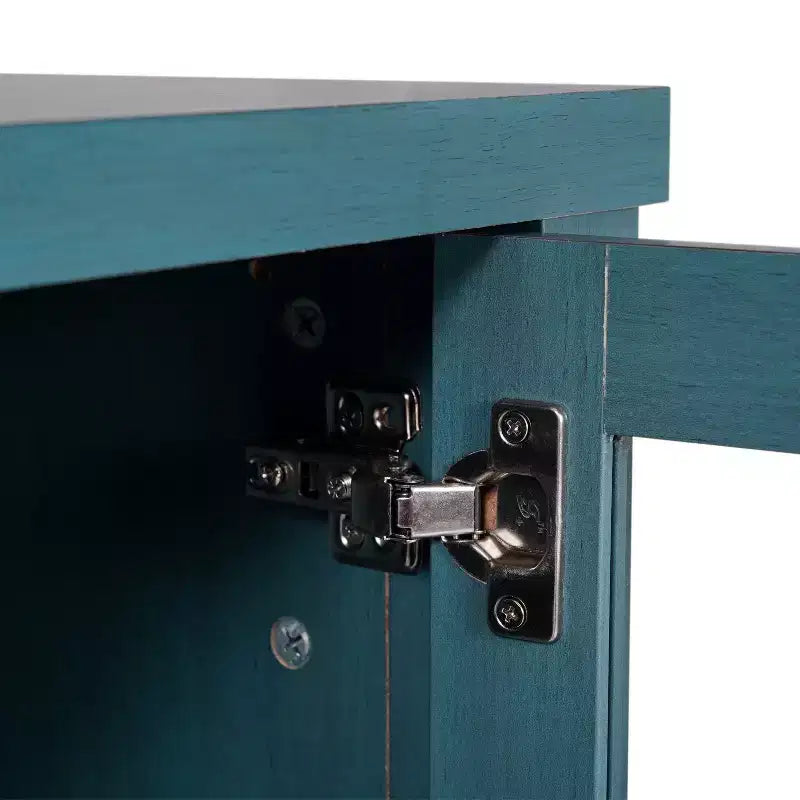 Buffet/Bahut de Rangement en Bois Manufacturé Emma et Oliver pour Cuisine/Salle à Manger avec Étagère Ouverte, 2 Tiroirs et 2 Portes en Verre Trempé
