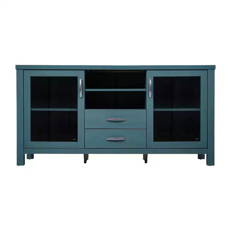 Buffet/Bahut de Rangement en Bois Manufacturé Emma et Oliver pour Cuisine/Salle à Manger avec Étagère Ouverte, 2 Tiroirs et 2 Portes en Verre Trempé