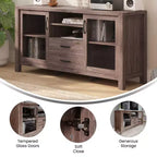 Buffet/Bahut de Rangement en Bois Manufacturé Emma et Oliver pour Cuisine/Salle à Manger avec Étagère Ouverte, 2 Tiroirs et 2 Portes en Verre Trempé