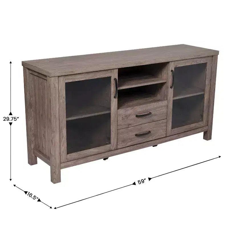 Buffet/Bahut de Rangement en Bois Manufacturé Emma et Oliver pour Cuisine/Salle à Manger avec Étagère Ouverte, 2 Tiroirs et 2 Portes en Verre Trempé