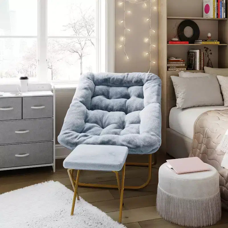 Fauteuil lune pliable et ottoman surdimensionnés Emma et Oliver pour dortoir, chambre à coucher