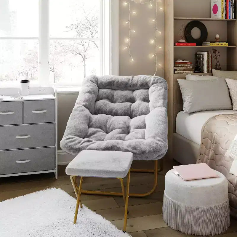 Fauteuil lune pliable et ottoman surdimensionnés Emma et Oliver pour dortoir, chambre à coucher