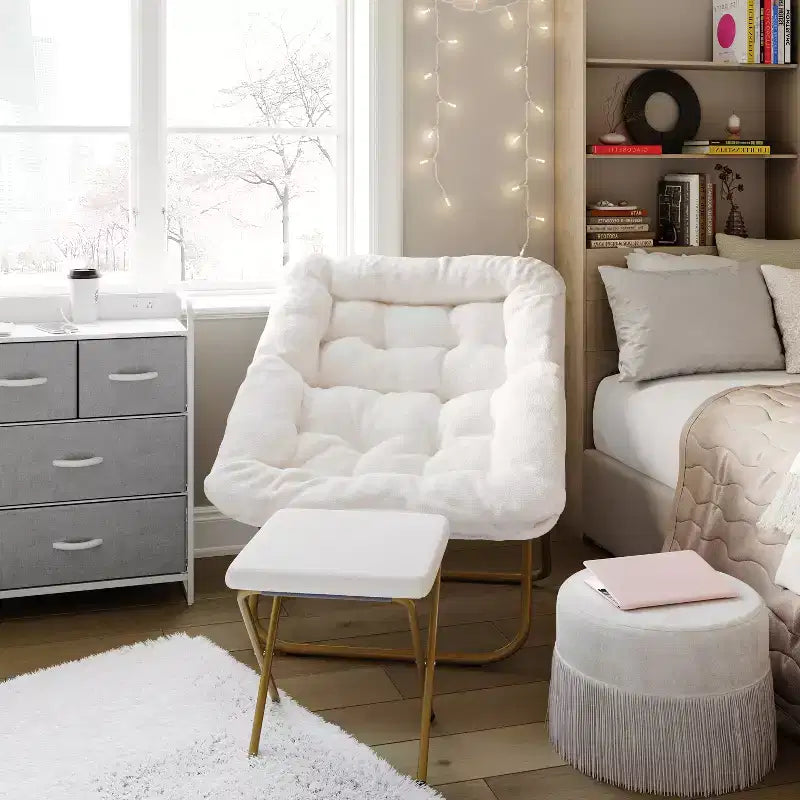 Fauteuil lune pliable et ottoman surdimensionnés Emma et Oliver pour dortoir, chambre à coucher