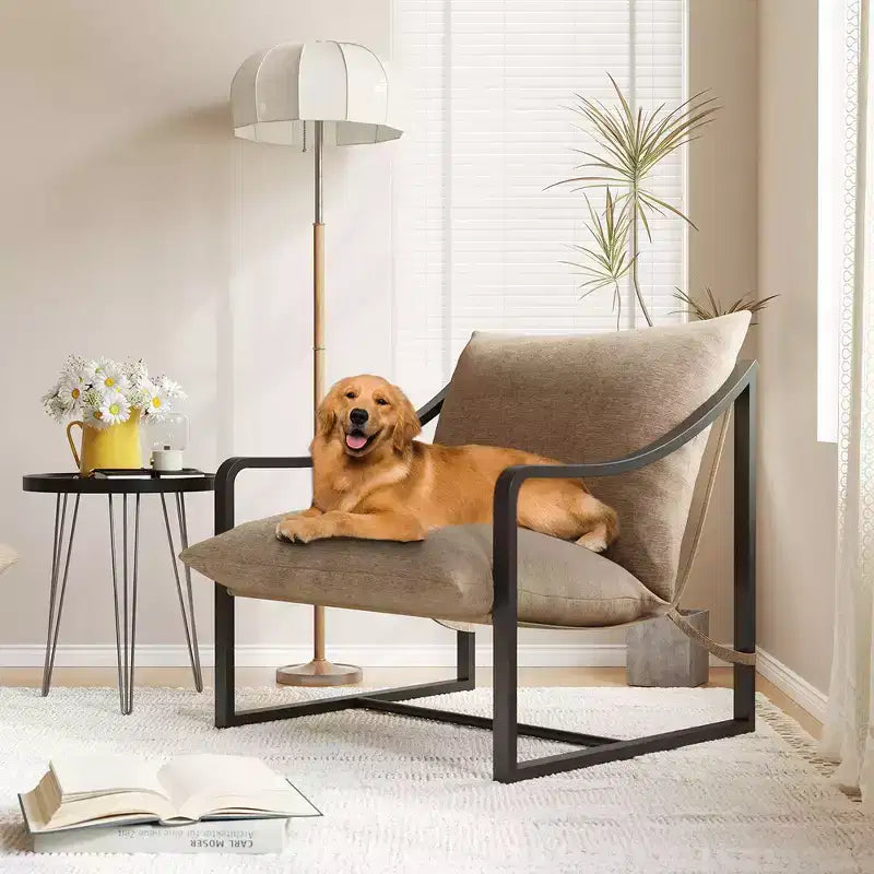 Fauteuil d'appoint moderne WhizMax, fauteuil de salon confortable en tissu avec cadre métallique robuste, fauteuil de lecture pour salon et chambre à coucher.