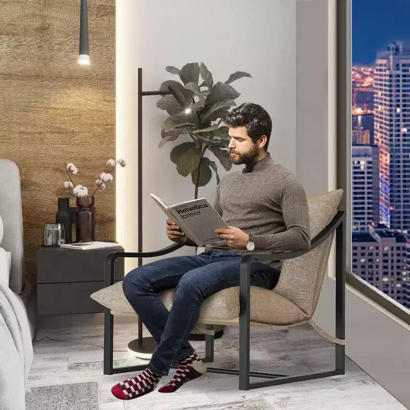 Fauteuil d'appoint moderne WhizMax, fauteuil de salon confortable en tissu avec cadre métallique robuste, fauteuil de lecture pour salon et chambre à coucher.