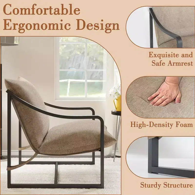 Fauteuil d'appoint moderne WhizMax, fauteuil de salon confortable en tissu avec cadre métallique robuste, fauteuil de lecture pour salon et chambre à coucher.