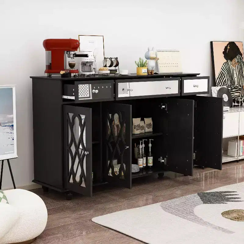 Famapy Bahut 3 Tiroirs 140 cm de Large avec Design Moderne Meuble Miroir Bahut Buffet
