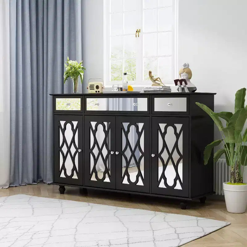 Famapy Bahut 3 Tiroirs 140 cm de Large avec Design Moderne Meuble Miroir Bahut Buffet
