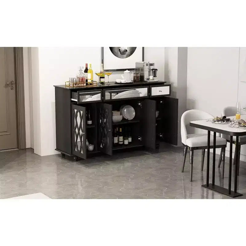 Famapy Bahut 3 Tiroirs 140 cm de Large avec Design Moderne Meuble Miroir Bahut Buffet