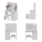 Table de toilette blanche Famapy, élégante coiffeuse, miroir éclairé avec cristaux, commode à plateau en verre