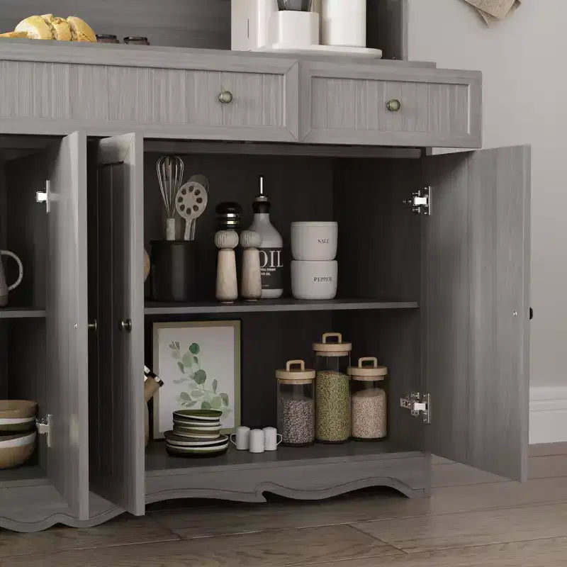 Buffet à 3 tiroirs Famapy Gris Moire de 155,4 cm de large avec design moderne, meuble de rangement, armoire de rangement
