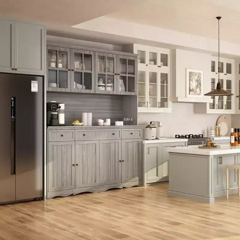 Buffet à 3 tiroirs Famapy Gris Moire de 155,4 cm de large avec design moderne, meuble de rangement, armoire de rangement