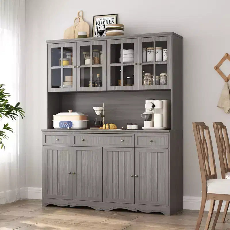 Buffet à 3 tiroirs Famapy Gris Moire de 155,4 cm de large avec design moderne, meuble de rangement, armoire de rangement